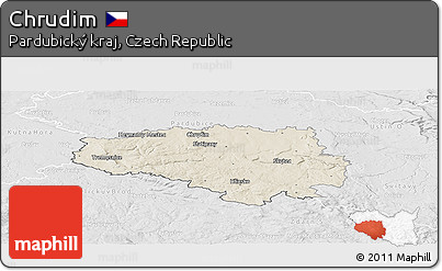 Shaded Relief Panoramic Map of Chrudim, lighten, desaturated