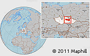 Gray Location Map of Pardubický kraj, highlighted country, within the entire country, hill shading