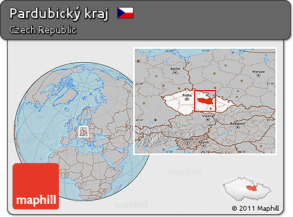 Gray Location Map of Pardubický Kraj, highlighted country, hill shading