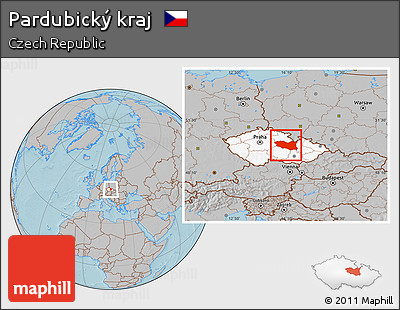 Gray Location Map of Pardubický Kraj, highlighted country, hill shading