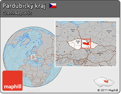 Gray Location Map of Pardubický Kraj, highlighted country, hill shading