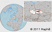 Gray Location Map of Pardubický kraj, highlighted country, hill shading