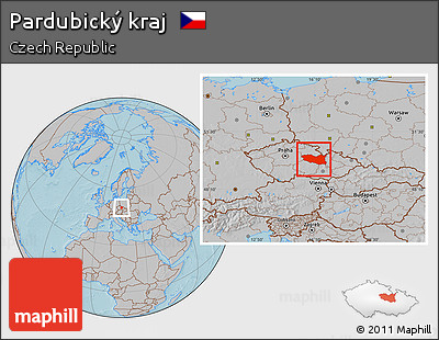 Gray Location Map of Pardubický Kraj, hill shading