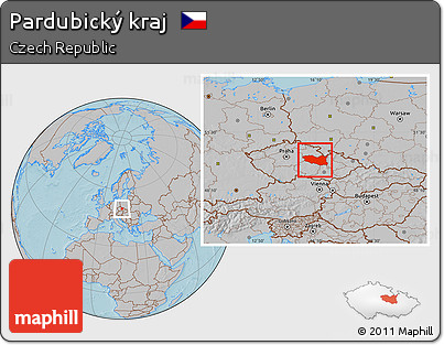 Gray Location Map of Pardubický Kraj, hill shading