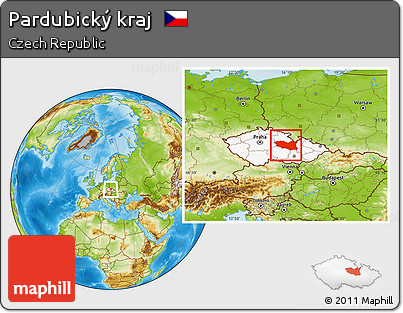 Physical Location Map of Pardubický Kraj, highlighted country