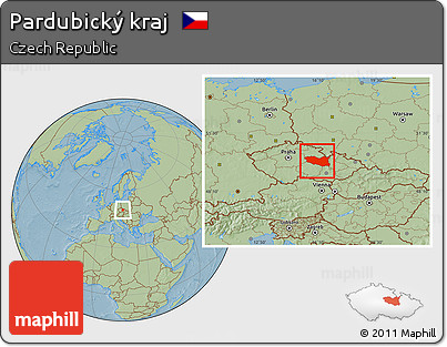 Savanna Style Location Map of Pardubický Kraj, hill shading