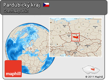 Shaded Relief Location Map of Pardubický Kraj
