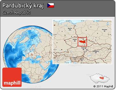 Shaded Relief Location Map of Pardubický Kraj