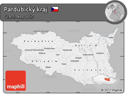 Gray Map of Pardubický Kraj, single color outside