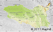 Physical Map of Pardubický kraj, lighten, desaturated