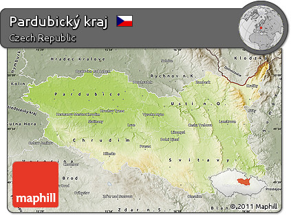 Physical Map of Pardubický Kraj, semi-desaturated
