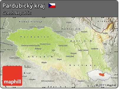 Physical Map of Pardubický Kraj, semi-desaturated