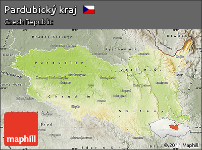 Physical Map of Pardubický Kraj, semi-desaturated