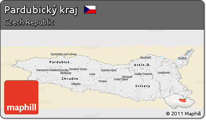 Classic Style Panoramic Map of Pardubický Kraj, single color outside