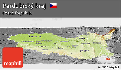 Physical Panoramic Map of Pardubický Kraj, darken, desaturated