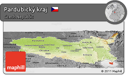 Physical Panoramic Map of Pardubický Kraj, darken, desaturated
