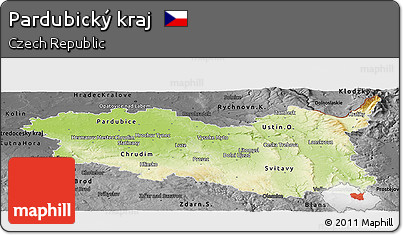 Physical Panoramic Map of Pardubický Kraj, darken, desaturated