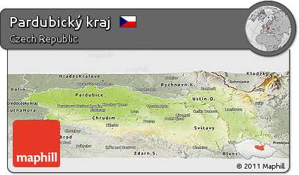 Physical Panoramic Map of Pardubický Kraj, semi-desaturated