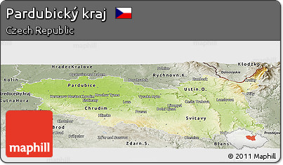 Physical Panoramic Map of Pardubický Kraj, semi-desaturated