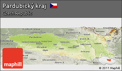 Physical Panoramic Map of Pardubický Kraj, semi-desaturated
