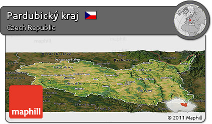 Satellite Panoramic Map of Pardubický Kraj, darken