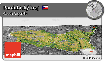 Satellite Panoramic Map of Pardubický Kraj, desaturated