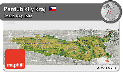 Satellite Panoramic Map of Pardubický Kraj, lighten, semi-desaturated