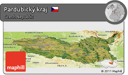 Satellite Panoramic Map of Pardubický Kraj, physical outside