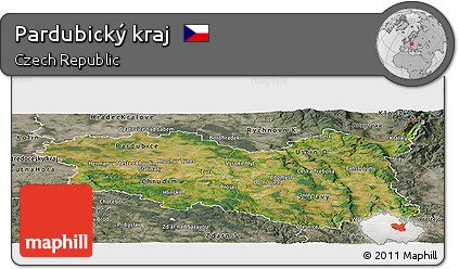 Satellite Panoramic Map of Pardubický Kraj, semi-desaturated