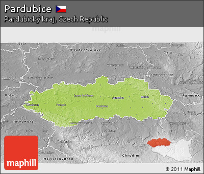 Physical 3D Map of Pardubice, desaturated