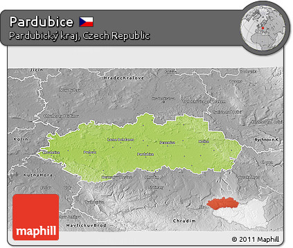 Physical 3D Map of Pardubice, desaturated
