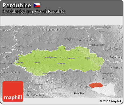 Physical 3D Map of Pardubice, desaturated