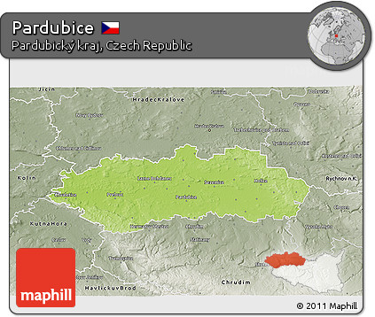 Physical 3D Map of Pardubice, semi-desaturated