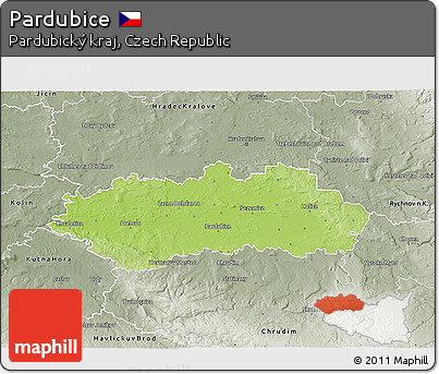 Physical 3D Map of Pardubice, semi-desaturated
