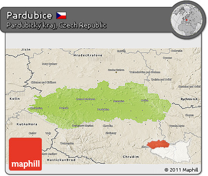 Physical 3D Map of Pardubice, shaded relief outside