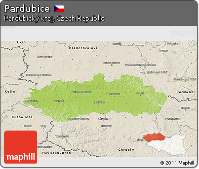 Physical 3D Map of Pardubice, shaded relief outside