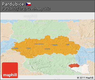 Political 3D Map of Pardubice, lighten