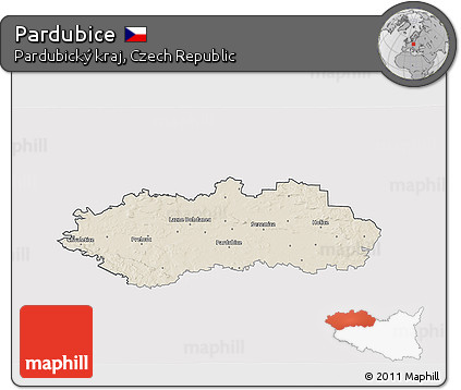 Shaded Relief 3D Map of Pardubice, cropped outside
