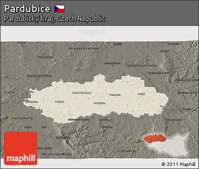 Shaded Relief 3D Map of Pardubice, darken