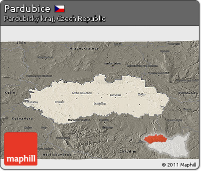 Shaded Relief 3D Map of Pardubice, darken