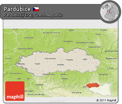 Shaded Relief 3D Map of Pardubice, physical outside