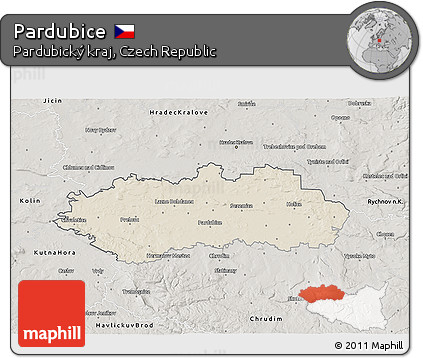 Shaded Relief 3D Map of Pardubice, semi-desaturated