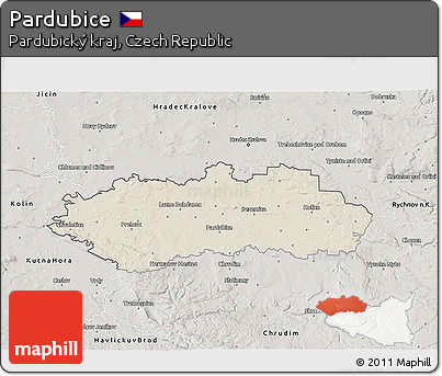 Shaded Relief 3D Map of Pardubice, semi-desaturated