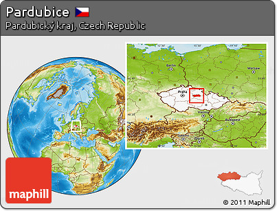 Physical Location Map of Pardubice, highlighted country