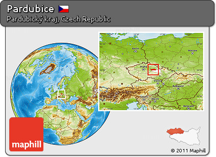 Physical Location Map of Pardubice, highlighted parent region, within the entire country