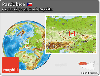 Physical Location Map of Pardubice, highlighted parent region, within the entire country