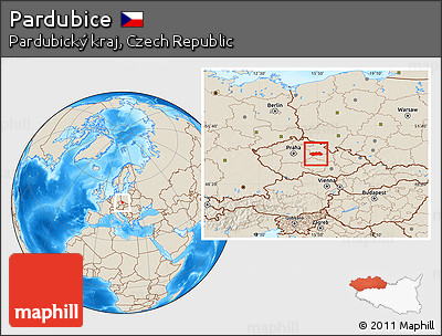 Shaded Relief Location Map of Pardubice