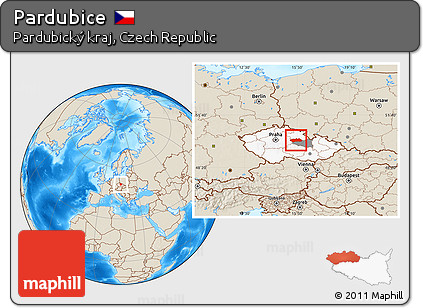 Shaded Relief Location Map of Pardubice, highlighted country, highlighted parent region