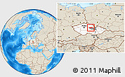 Shaded Relief Location Map of Pardubice, highlighted country, highlighted parent region