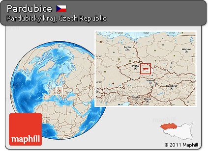 Shaded Relief Location Map of Pardubice, highlighted parent region